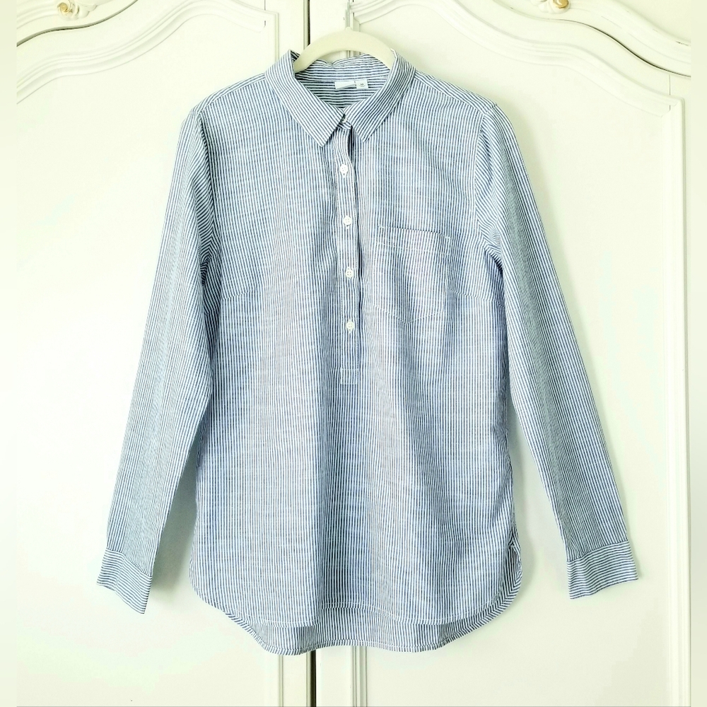 Gap Blue White Stripe Cotton Long Sleeve Popover Blouse Womens XS NWT